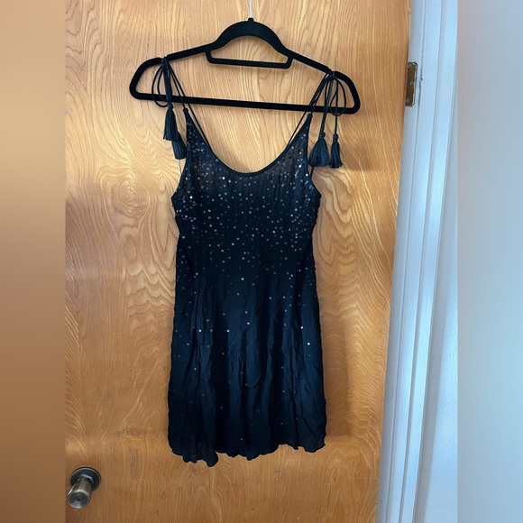 Free People Intimately Black sequin tie shoulder Mini Dress M - Picture 2 of 8